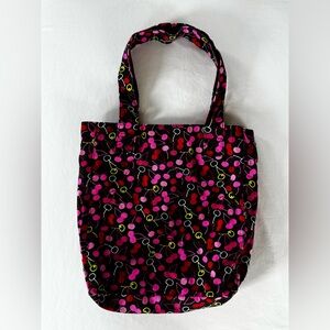 Cherry Tote Bag, Canvas, Black with Red and Pink Cherries